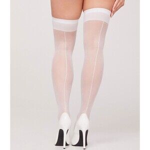 White Sheer Thigh High Stockings with Back Seam, One Size